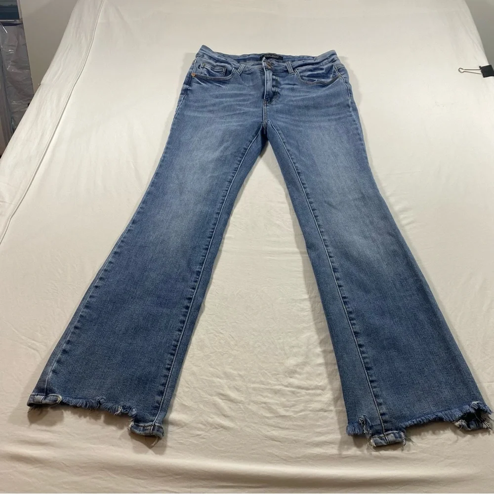 Judy Blue Flare Wide Leg Blue Jeans with Distressed Hem women 13-31 Boho - Picture 1 of 10